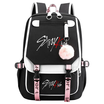 New Stray Kids Girls Boys USB Backpacks Anime School Book Bags Teenager Canvas Laptop Backpack For Women