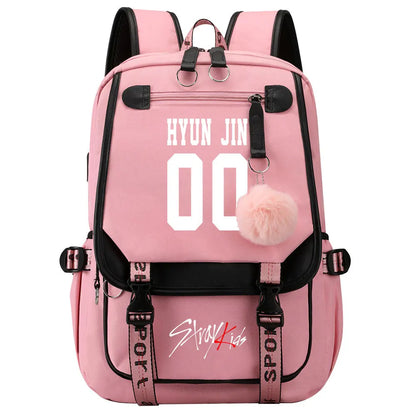New Stray Kids Girls Boys USB Backpacks Anime School Book Bags Teenager Canvas Laptop Backpack For Women
