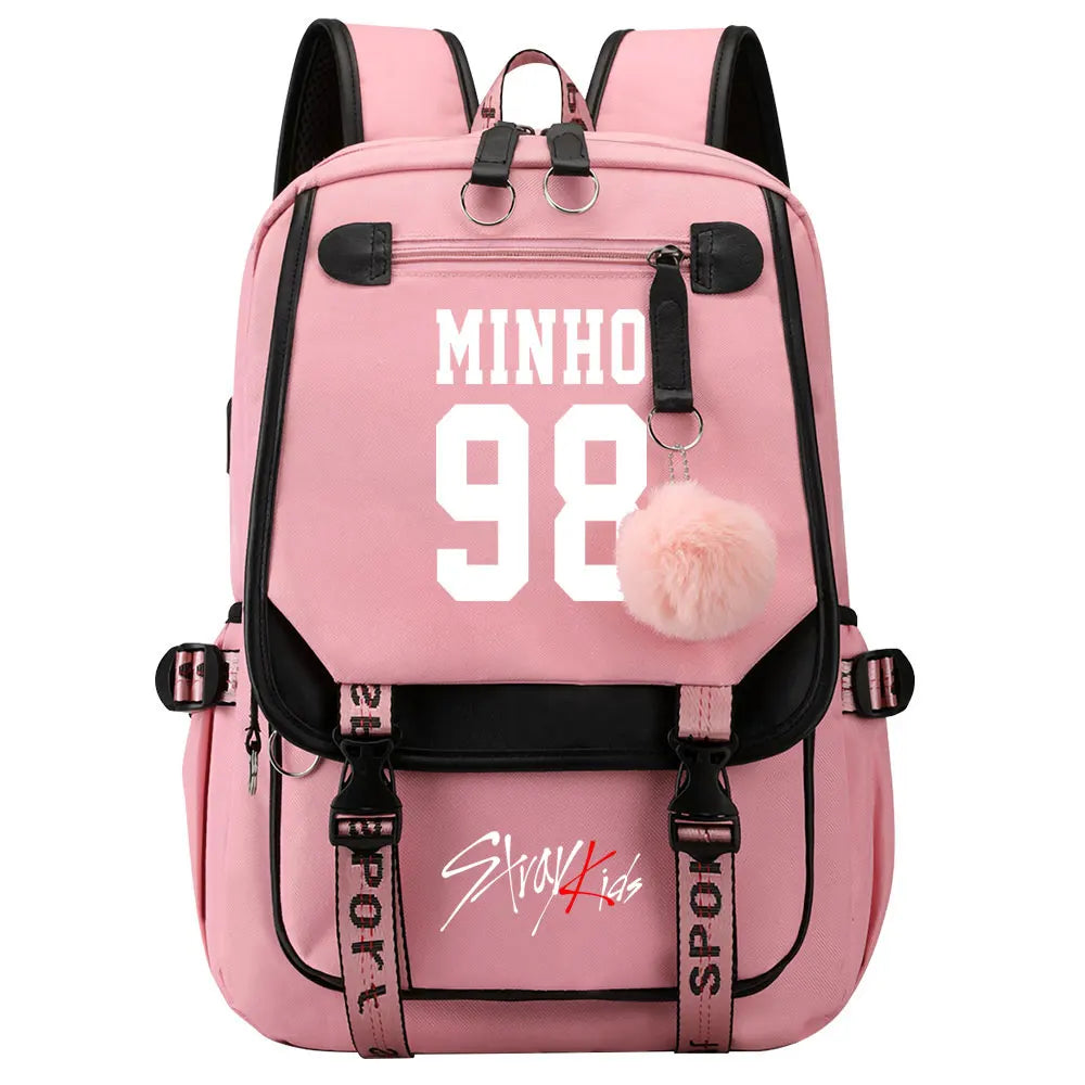 New Stray Kids Girls Boys USB Backpacks Anime School Book Bags Teenager Canvas Laptop Backpack For Women