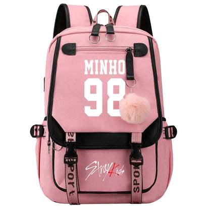 New Stray Kids Girls Boys USB Backpacks Anime School Book Bags Teenager Canvas Laptop Backpack For Women