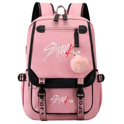 New Stray Kids Girls Boys USB Backpacks Anime School Book Bags Teenager Canvas Laptop Backpack For Women