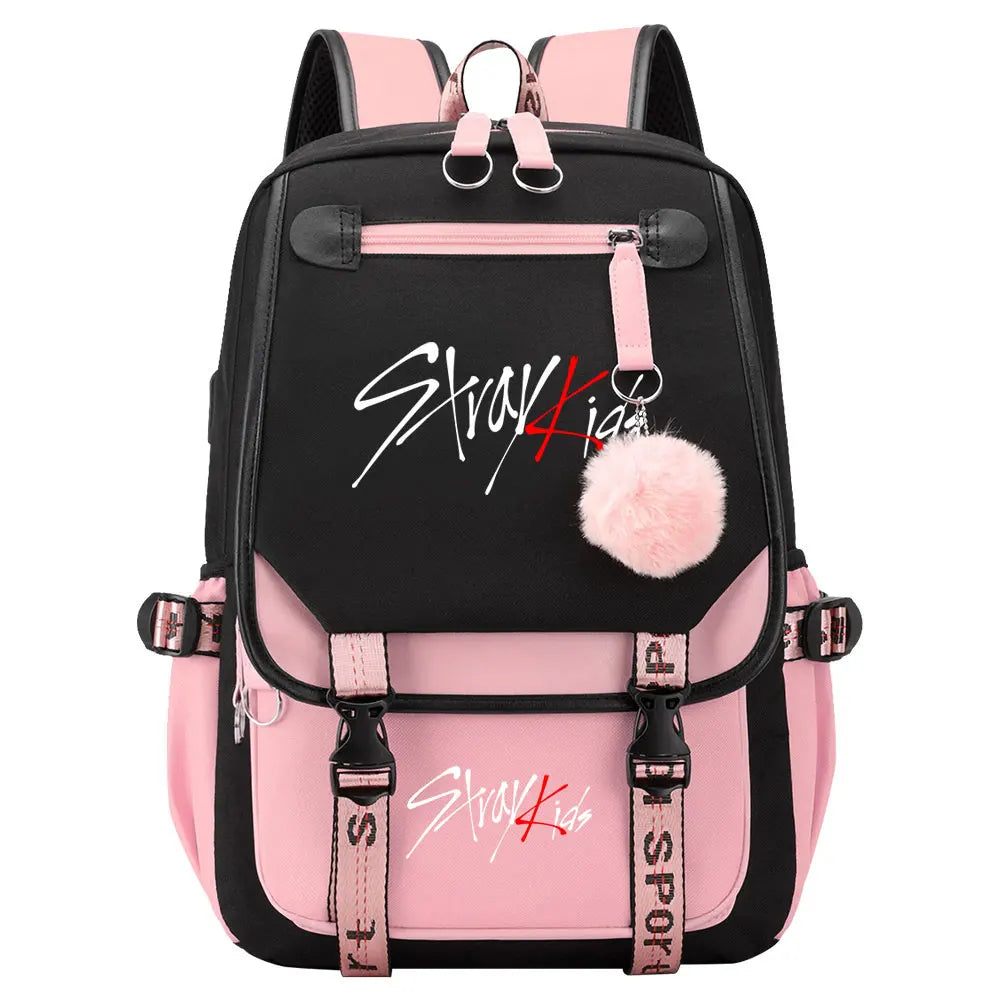 New Stray Kids Girls Boys USB Backpacks Anime School Book Bags Teenager Canvas Laptop Backpack For Women
