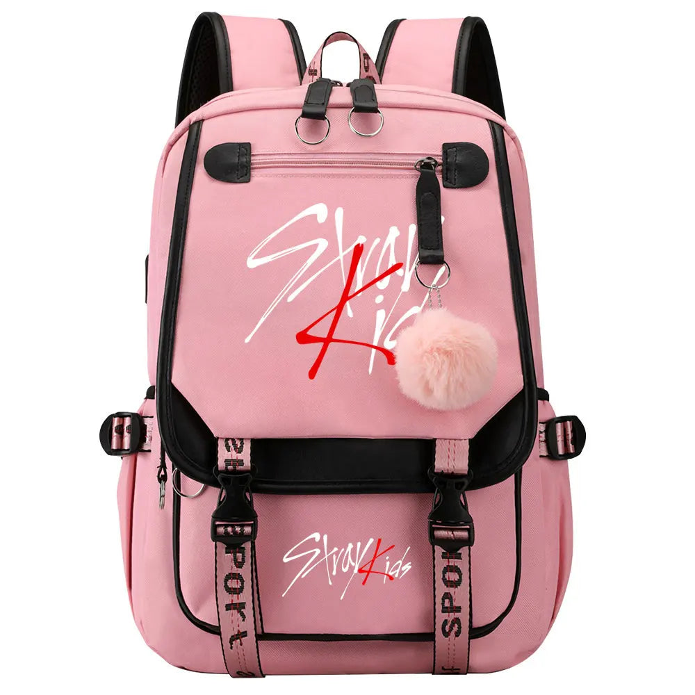 New Stray Kids Girls Boys USB Backpacks Anime School Book Bags Teenager Canvas Laptop Backpack For Women