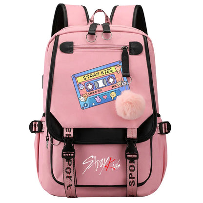 New Stray Kids Girls Boys USB Backpacks Anime School Book Bags Teenager Canvas Laptop Backpack For Women