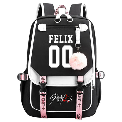 New Stray Kids Girls Boys USB Backpacks Anime School Book Bags Teenager Canvas Laptop Backpack For Women