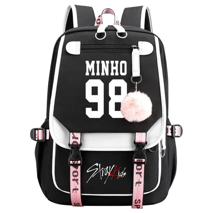 New Stray Kids Girls Boys USB Backpacks Anime School Book Bags Teenager Canvas Laptop Backpack For Women