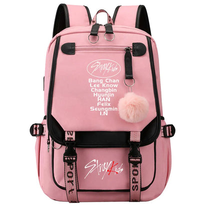 New Stray Kids Girls Boys USB Backpacks Anime School Book Bags Teenager Canvas Laptop Backpack For Women