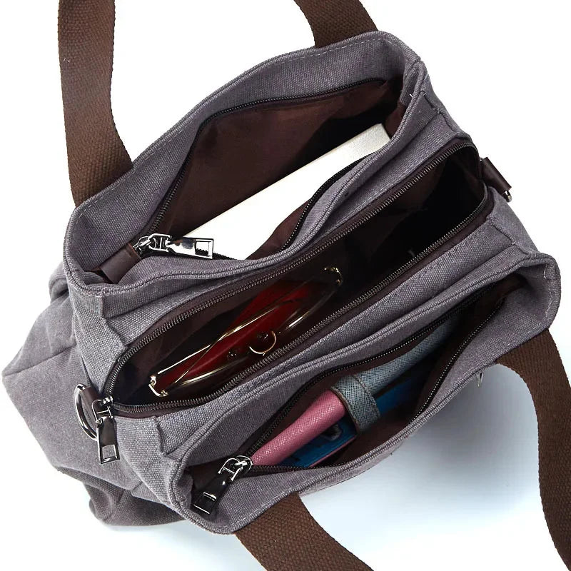 New Style Retro Casual Women's Ladies Shoulder Messenger Female Large Capacity Multi-layer Canvas Bag