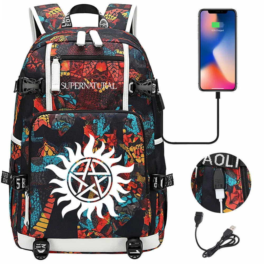 New Supernatural USB Large Capacity Teenagers Student Schoolbags Women Men Laptop Travel Backpack Boy Girl School Book Bags