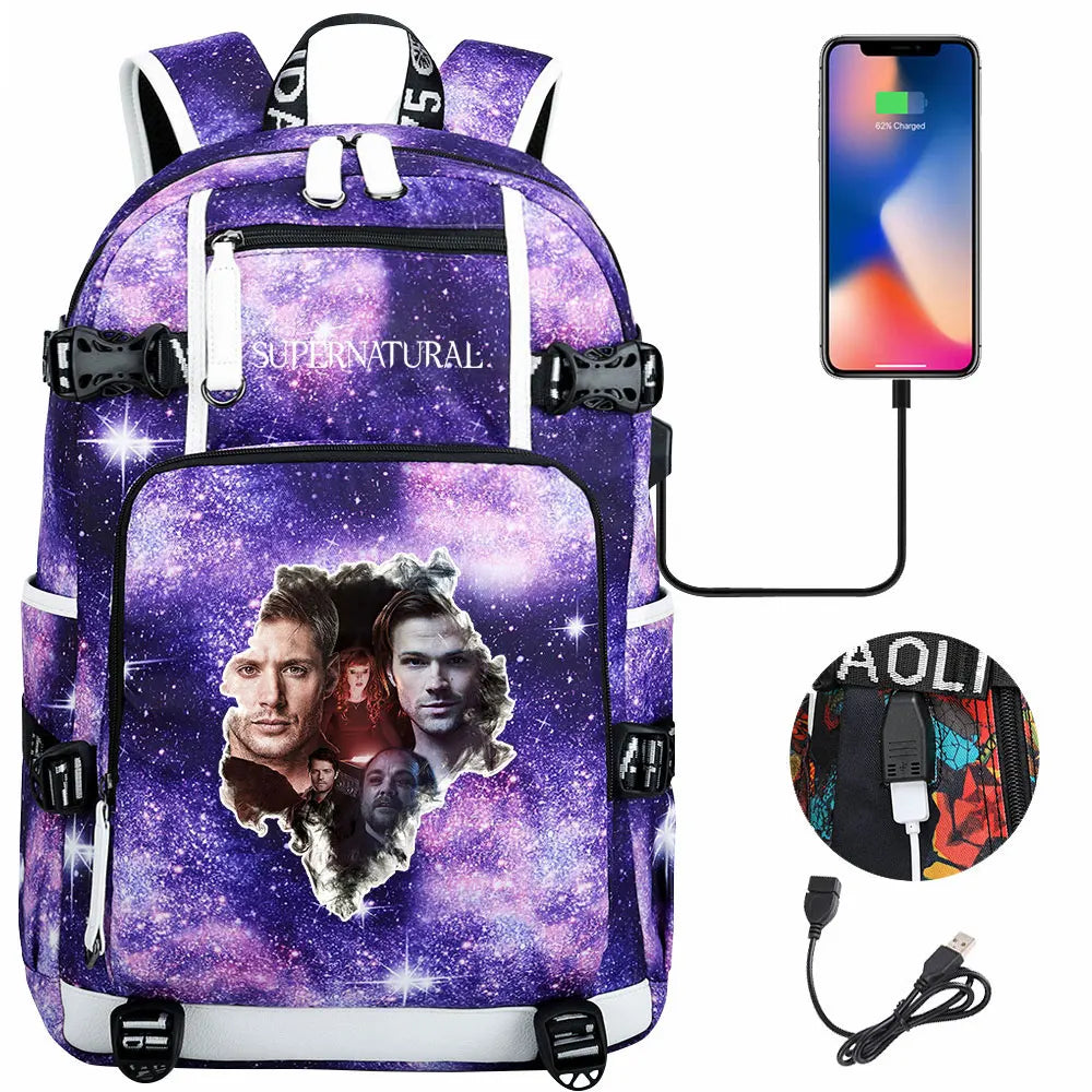 New Supernatural USB Large Capacity Teenagers Student Schoolbags Women Men Laptop Travel Backpack Boy Girl School Book Bags