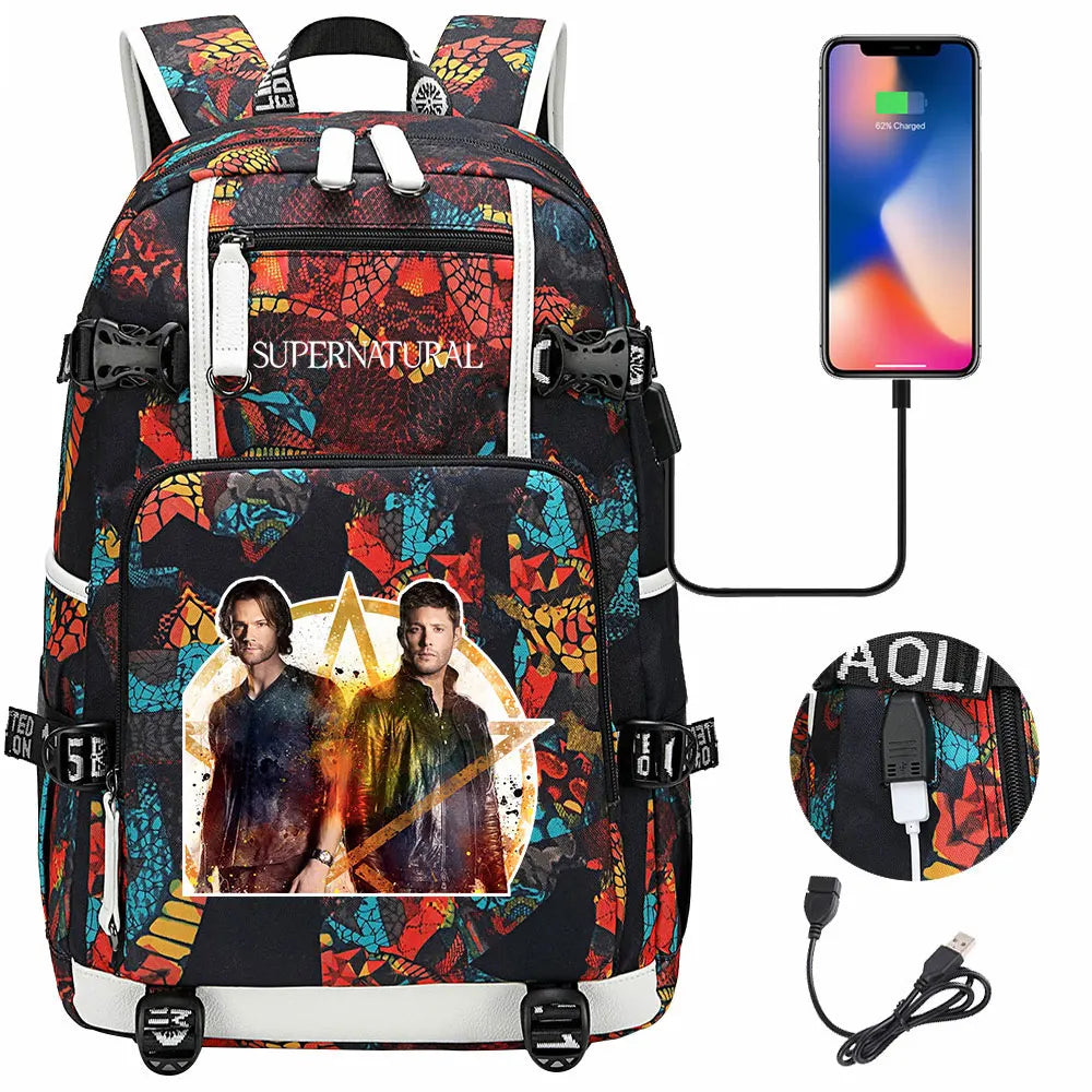 New Supernatural USB Large Capacity Teenagers Student Schoolbags Women Men Laptop Travel Backpack Boy Girl School Book Bags