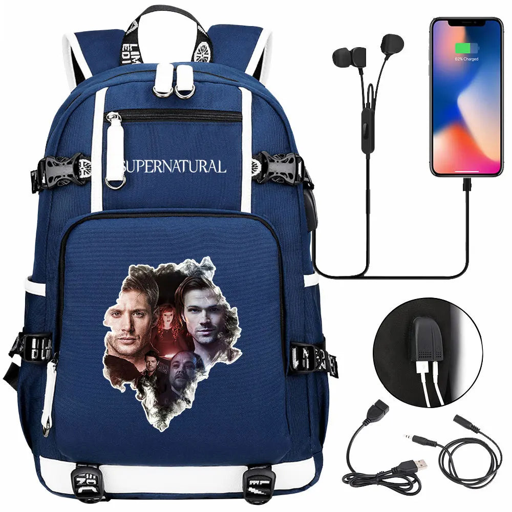 New Supernatural USB Large Capacity Teenagers Student Schoolbags Women Men Laptop Travel Backpack Boy Girl School Book Bags