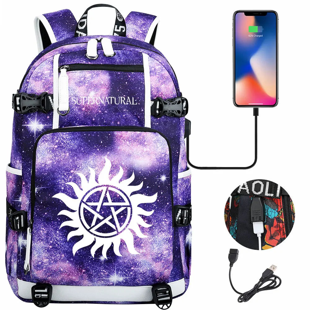 New Supernatural USB Large Capacity Teenagers Student Schoolbags Women Men Laptop Travel Backpack Boy Girl School Book Bags