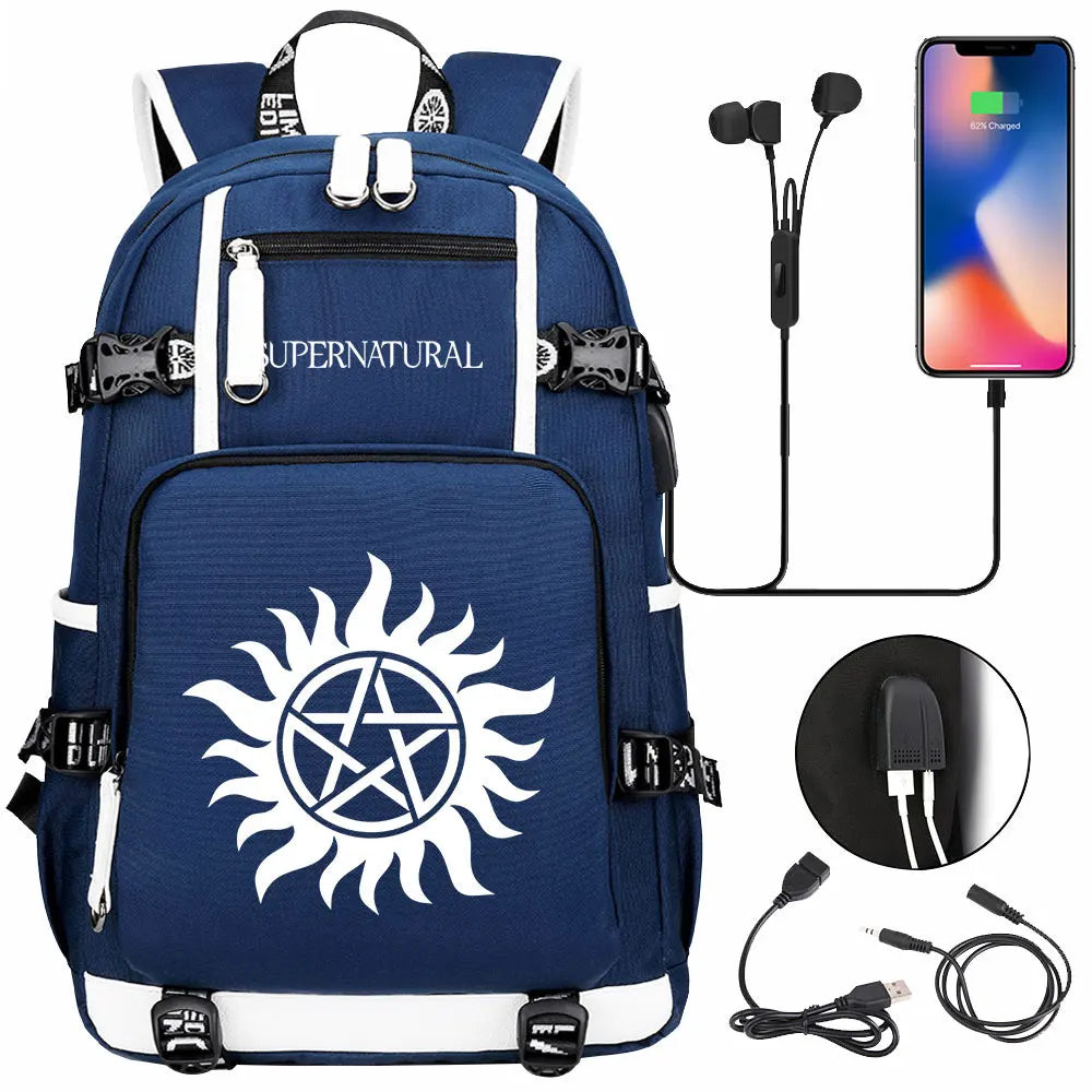 New Supernatural USB Large Capacity Teenagers Student Schoolbags Women Men Laptop Travel Backpack Boy Girl School Book Bags