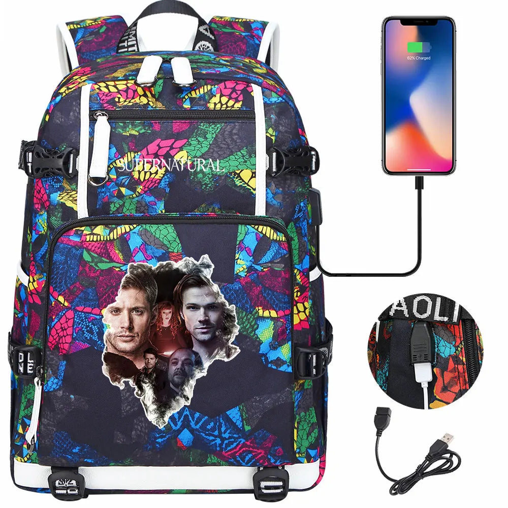 New Supernatural USB Large Capacity Teenagers Student Schoolbags Women Men Laptop Travel Backpack Boy Girl School Book Bags
