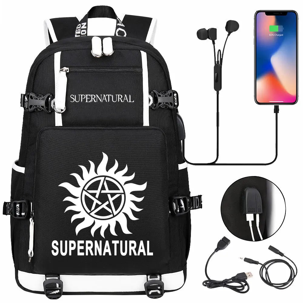 New Supernatural USB Large Capacity Teenagers Student Schoolbags Women Men Laptop Travel Backpack Boy Girl School Book Bags