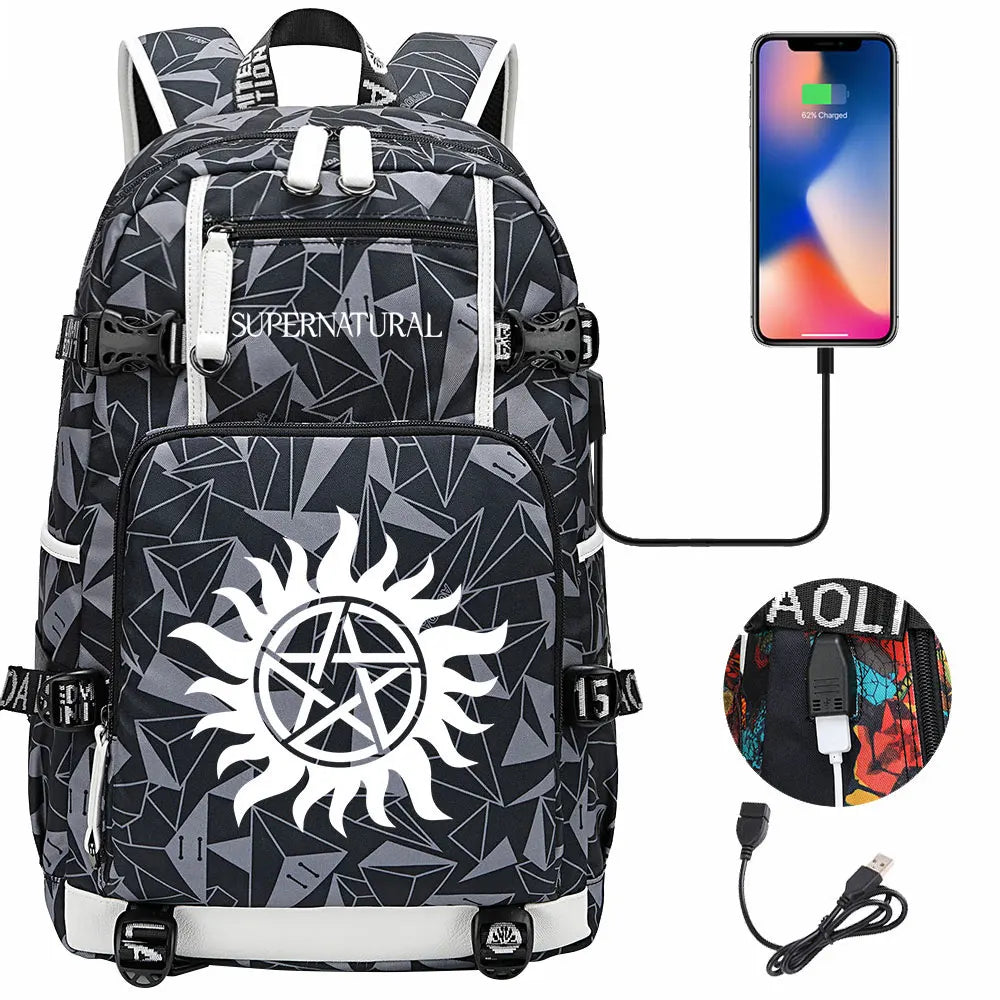New Supernatural USB Large Capacity Teenagers Student Schoolbags Women Men Laptop Travel Backpack Boy Girl School Book Bags