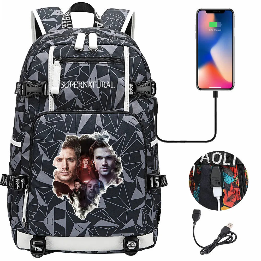 New Supernatural USB Large Capacity Teenagers Student Schoolbags Women Men Laptop Travel Backpack Boy Girl School Book Bags