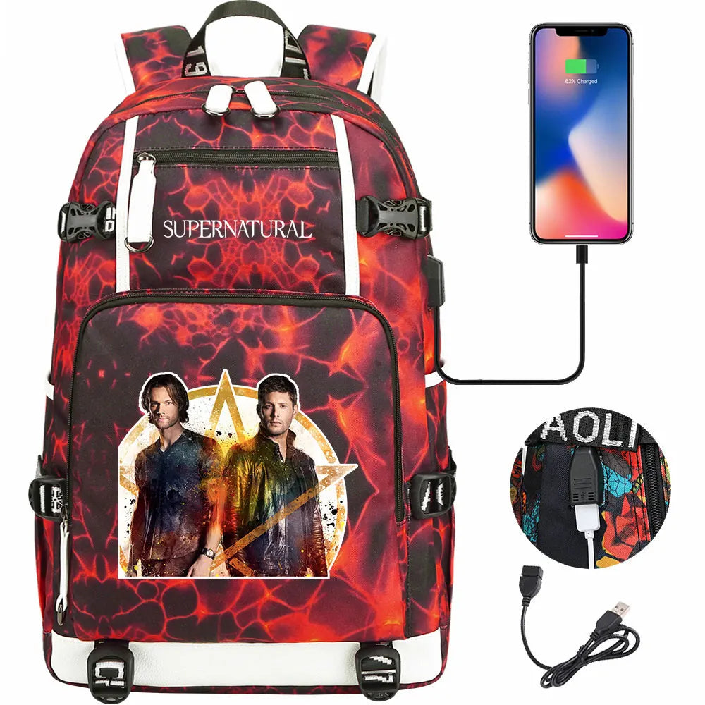 New Supernatural USB Large Capacity Teenagers Student Schoolbags Women Men Laptop Travel Backpack Boy Girl School Book Bags