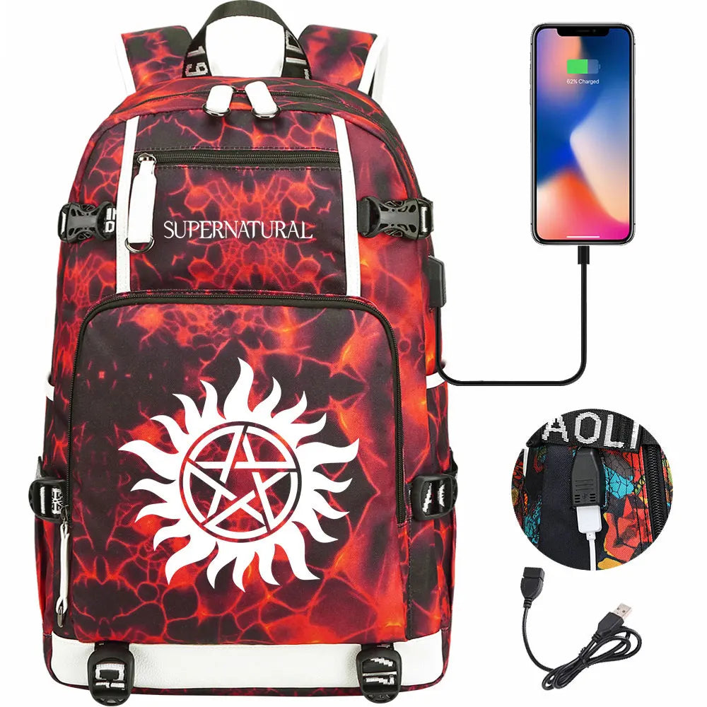 New Supernatural USB Large Capacity Teenagers Student Schoolbags Women Men Laptop Travel Backpack Boy Girl School Book Bags