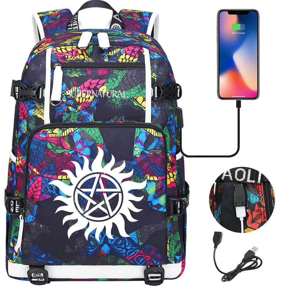 New Supernatural USB Large Capacity Teenagers Student Schoolbags Women Men Laptop Travel Backpack Boy Girl School Book Bags