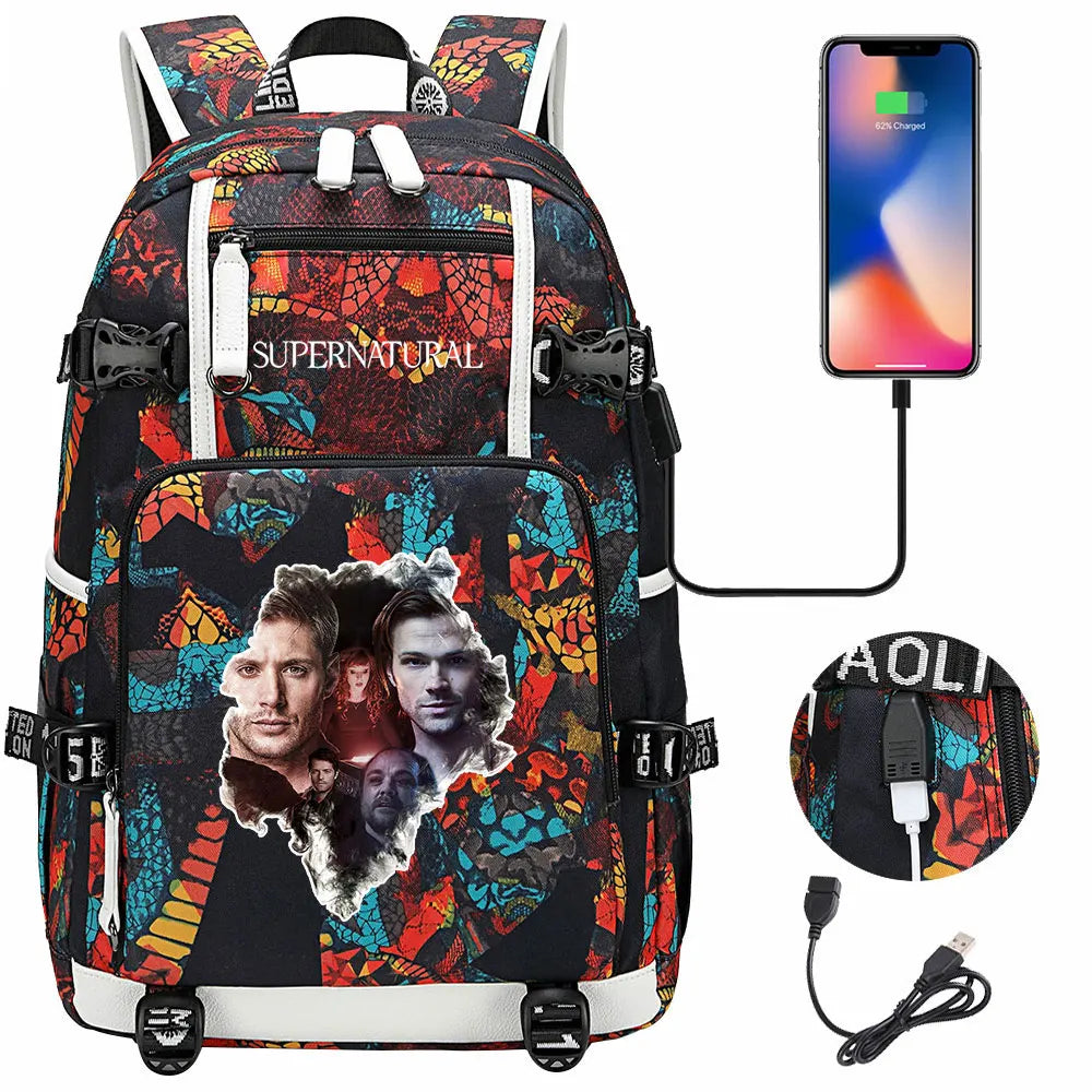 New Supernatural USB Large Capacity Teenagers Student Schoolbags Women Men Laptop Travel Backpack Boy Girl School Book Bags