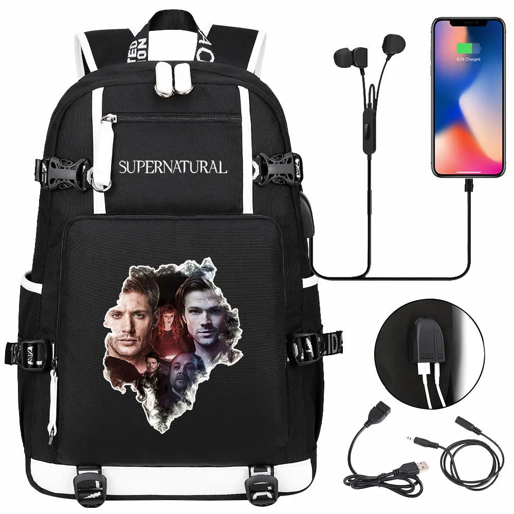 New Supernatural USB Large Capacity Teenagers Student Schoolbags Women Men Laptop Travel Backpack Boy Girl School Book Bags
