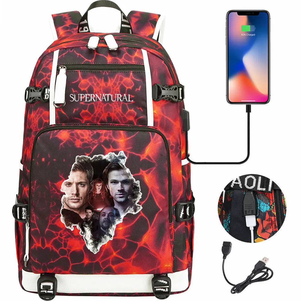 New Supernatural USB Large Capacity Teenagers Student Schoolbags Women Men Laptop Travel Backpack Boy Girl School Book Bags