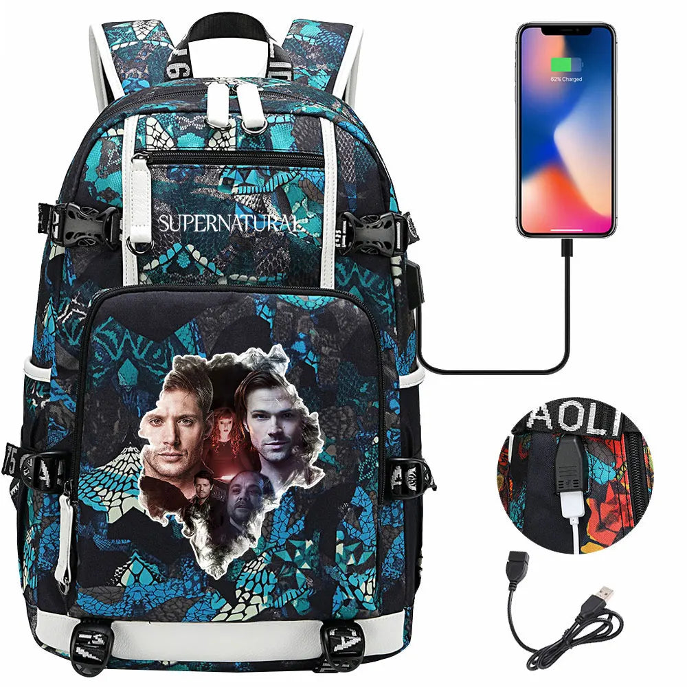 New Supernatural USB Large Capacity Teenagers Student Schoolbags Women Men Laptop Travel Backpack Boy Girl School Book Bags
