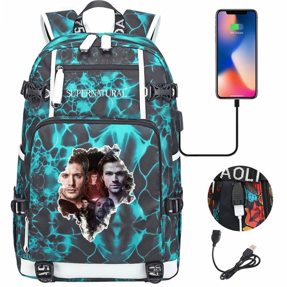 New Supernatural USB Large Capacity Teenagers Student Schoolbags Women Men Laptop Travel Backpack Boy Girl School Book Bags