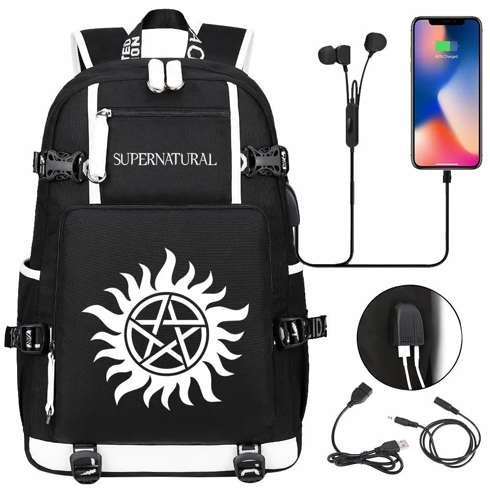 New Supernatural USB Large Capacity Teenagers Student Schoolbags Women Men Laptop Travel Backpack Boy Girl School Book Bags