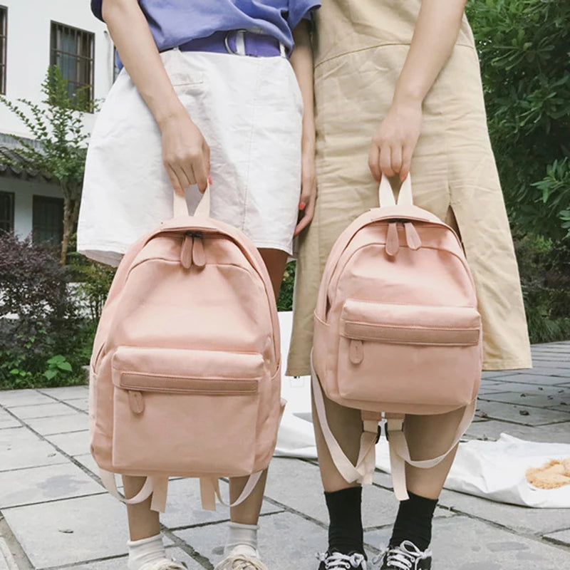 New Teenager Canvas Backpack Gril Boy Schoolbag Softback Solid Color Casual Soft Handle mochilas mujer Escolar rucksack
