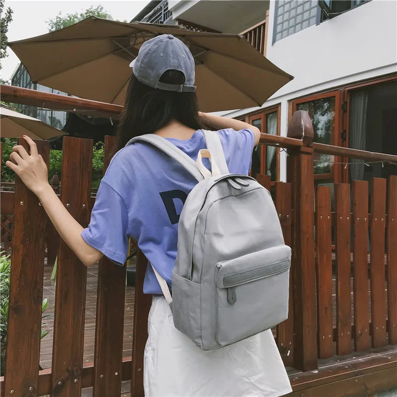 New Teenager Canvas Backpack Gril Boy Schoolbag Softback Solid Color Casual Soft Handle mochilas mujer Escolar rucksack