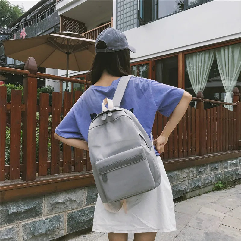 New Teenager Canvas Backpack Gril Boy Schoolbag Softback Solid Color Casual Soft Handle mochilas mujer Escolar rucksack
