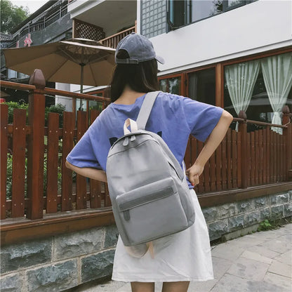 New Teenager Canvas Backpack Gril Boy Schoolbag Softback Solid Color Casual Soft Handle mochilas mujer Escolar rucksack