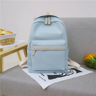New Teenager Canvas Backpack Gril Boy Schoolbag Softback Solid Color Casual Soft Handle mochilas mujer Escolar rucksack