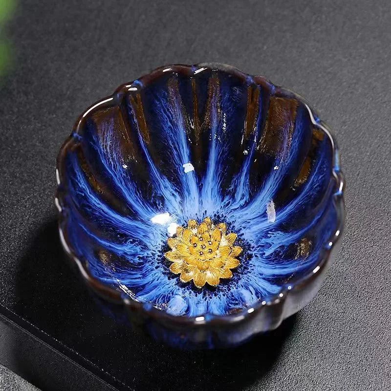 New Tianmu Jianzhan Lotus Cup Ceramic Tea Cup Chinese Tea Set Master Cup Handmade Inlaid Silver Teacup Kung Fu Tea Set Teaware