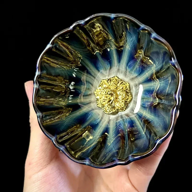 New Tianmu Jianzhan Lotus Cup Ceramic Tea Cup Chinese Tea Set Master Cup Handmade Inlaid Silver Teacup Kung Fu Tea Set Teaware