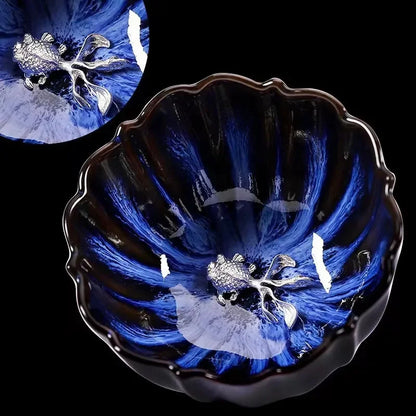 New Tianmu Jianzhan Lotus Cup Ceramic Tea Cup Chinese Tea Set Master Cup Handmade Inlaid Silver Teacup Kung Fu Tea Set Teaware