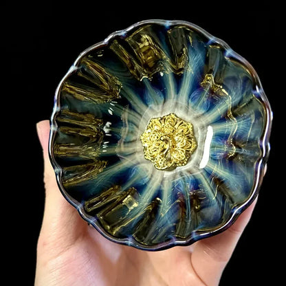 New Tianmu Jianzhan Lotus Cup Ceramic Tea Cup Chinese Tea Set Master Cup Handmade Inlaid Silver Teacup Kung Fu Tea Set Teaware