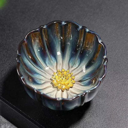 New Tianmu Jianzhan Lotus Cup Ceramic Tea Cup Chinese Tea Set Master Cup Handmade Inlaid Silver Teacup Kung Fu Tea Set Teaware