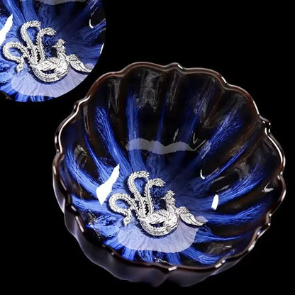 New Tianmu Jianzhan Lotus Cup Ceramic Tea Cup Chinese Tea Set Master Cup Handmade Inlaid Silver Teacup Kung Fu Tea Set Teaware