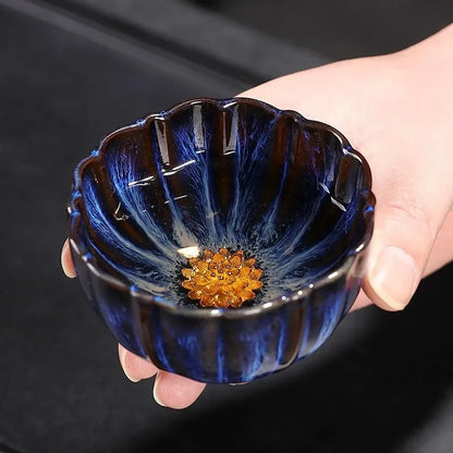 New Tianmu Jianzhan Lotus Cup Ceramic Tea Cup Chinese Tea Set Master Cup Handmade Inlaid Silver Teacup Kung Fu Tea Set Teaware