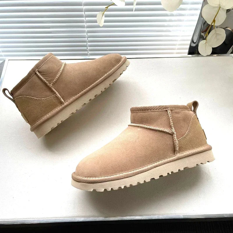 New Top Winter Warm Women's Ankle Flat Real Sheep Leather Natural Fur Casual Fashion Short Mini Snow Boot