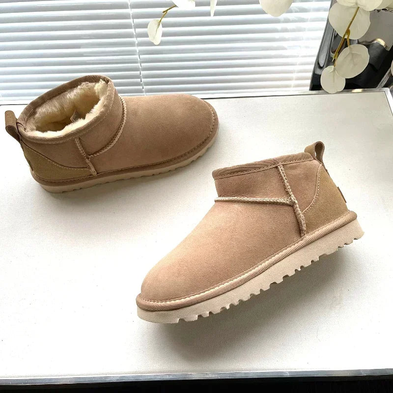 New Top Winter Warm Women's Ankle Flat Real Sheep Leather Natural Fur Casual Fashion Short Mini Snow Boot