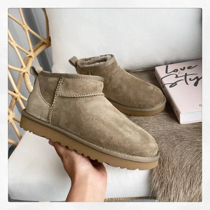 New Top Winter Warm Women's Ankle Flat Real Sheep Leather Natural Fur Casual Fashion Short Mini Snow Boot