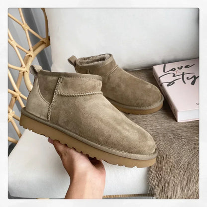 New Top Winter Warm Women's Ankle Flat Real Sheep Leather Natural Fur Casual Fashion Short Mini Snow Boot