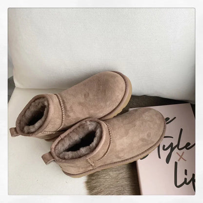 New Top Winter Warm Women's Ankle Flat Real Sheep Leather Natural Fur Casual Fashion Short Mini Snow Boot