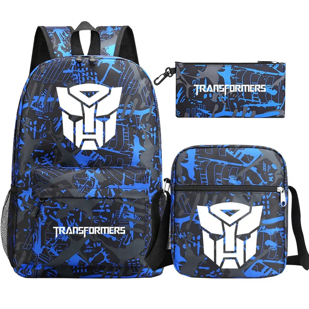 New Transformers 3Pcs Boy Girl Kids School Book Bags Travel Backpack Shoulder  Bag Pen Bags For Men Women
