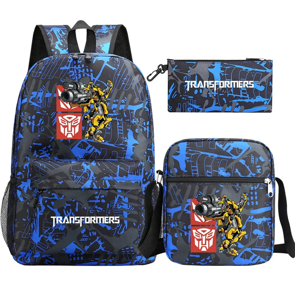New Transformers 3Pcs Boy Girl Kids School Book Bags Travel Backpack Shoulder  Bag Pen Bags For Men Women